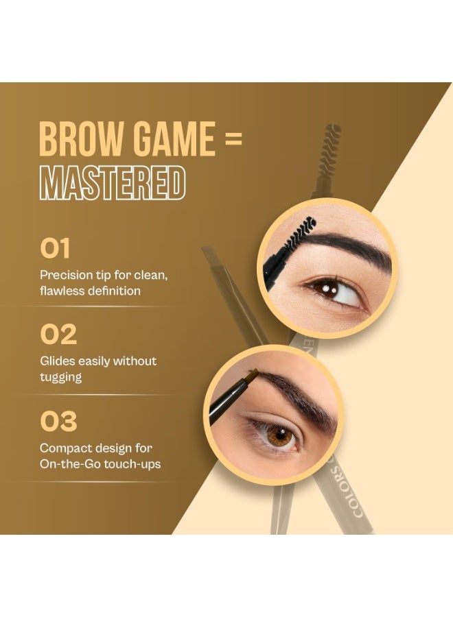 Colors Queen Brow Master Eyebrow Definer Pencil with Spoolie | Natural Looking Brows | Smudge Proof, Waterproof and Long Lasting Eyebrow Pencil (Black) - Image 3